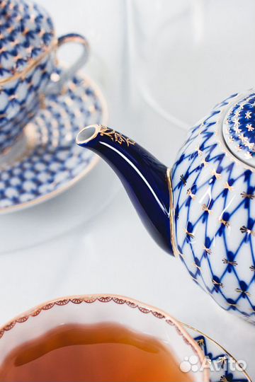 Сервиз чайный ифз кобальтовая сетка Тюльпан золото