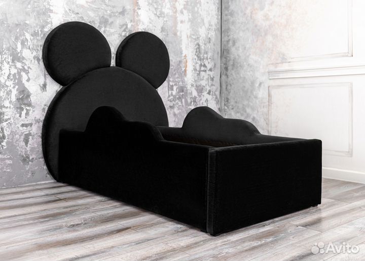Кровать детская 80х160 Микки черный велюр