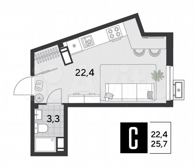 Квартира-студия, 25,7 м², 14/18 эт.