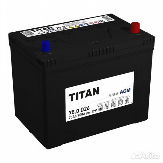 Аккумулятор Titan AGM D26 75 А/ч оп 650 A