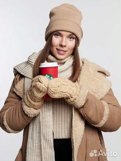 Двойная теплая шапка мелкой вязки Шапки Оптом
