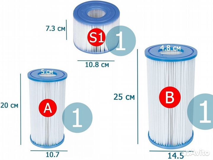 Картридж для фильтров Intex, типы А, B, H, S1
