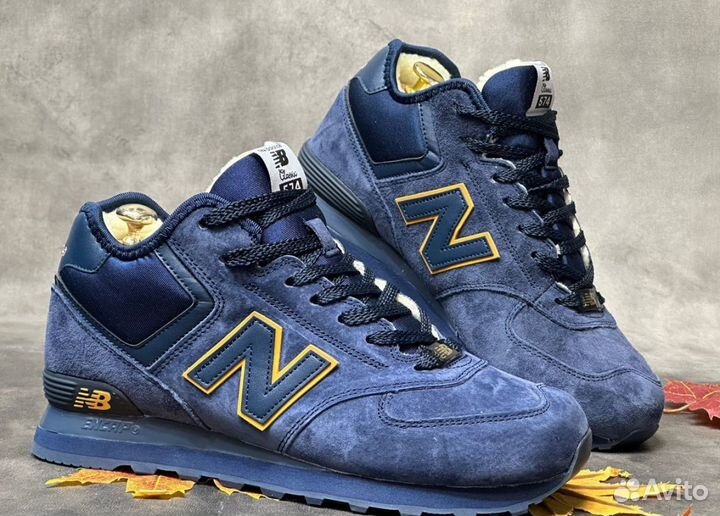 Теплые ботинки New Balance 574 Blue с мехом