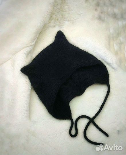 Шапочка с ушками для малышки из пуха норки