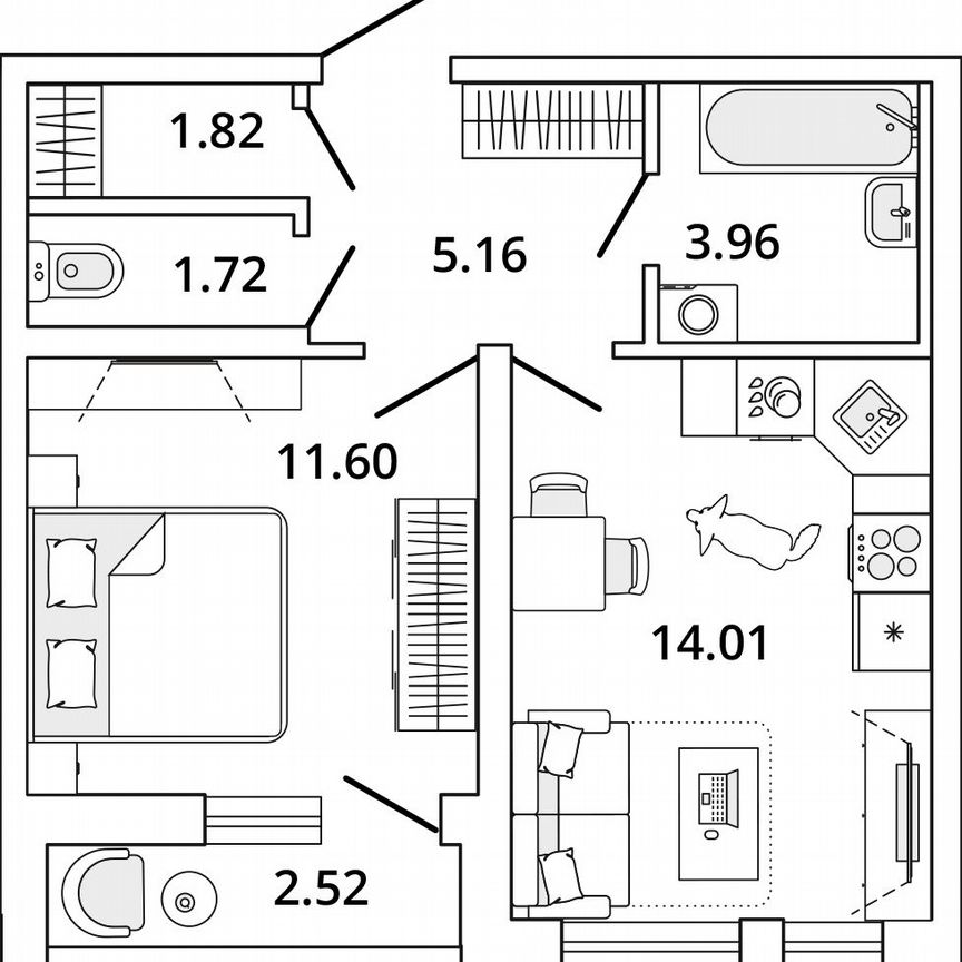 1-к. квартира, 39,5 м², 1/19 эт.