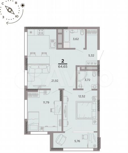 2-к. квартира, 64,7 м², 25/25 эт.