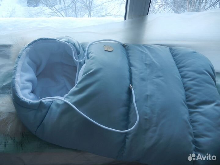 Конверт для новорожденных 62 см,тёплый, с помпонам