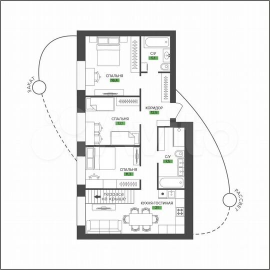 3-к. квартира, 92,3 м², 10/10 эт.