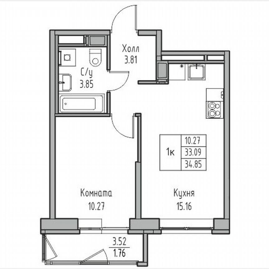 1-к. квартира, 34,9 м², 14/23 эт.