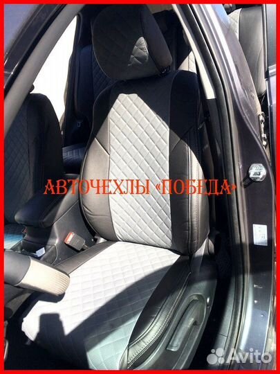 Чехлы Kia Sportage 4 из экокожи чёрно-серые Ромб