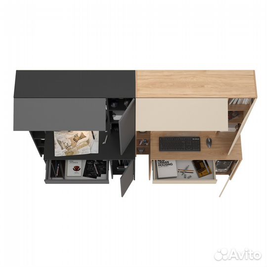 Два стола с надстройкой Mobi Комфорт 12.71 цвет антрацит/тёмно-серый/гикори/сатин