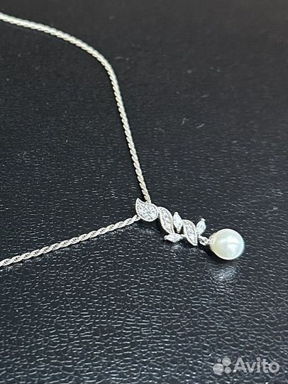 Подвеска с жемчугом серебро+цепочки серебряные