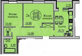 2-к. квартира, 55,7 м², 1/4 эт.