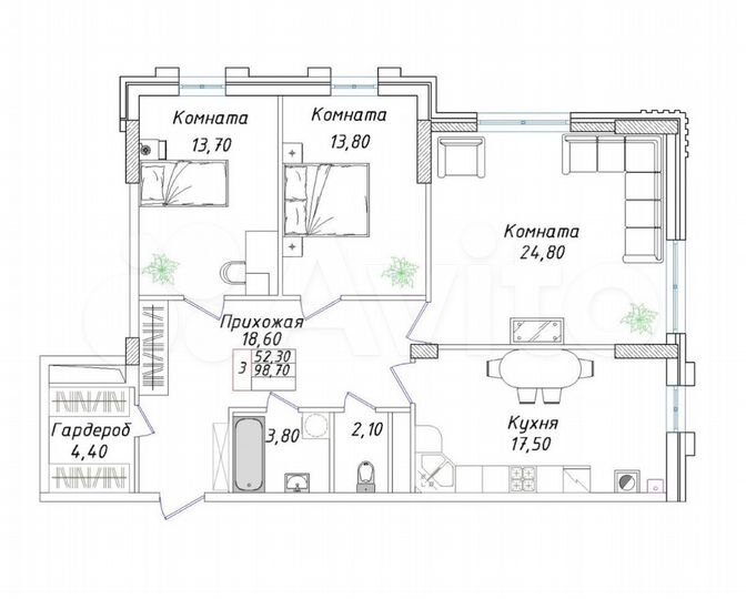 3-к. квартира, 98,7 м², 8/8 эт.
