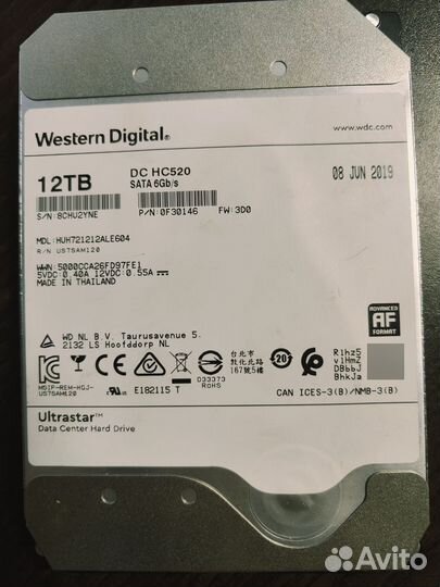 12 тб Жесткий диск WD Ultrastar DC HC520 HUH721212