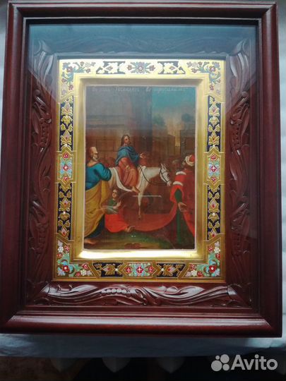 Старая икона вход исуса христа В иерусалим 19 век