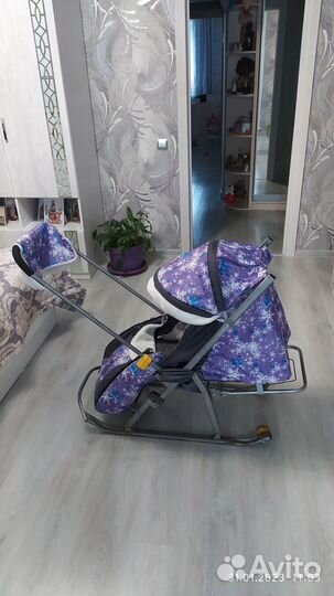 Детские санки коляска на колесах Nika