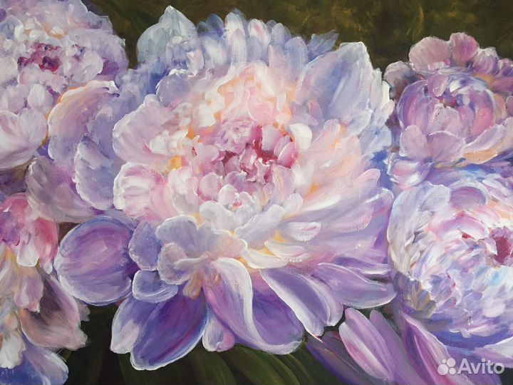 Картина акрилом «Пионы», 100х50 см