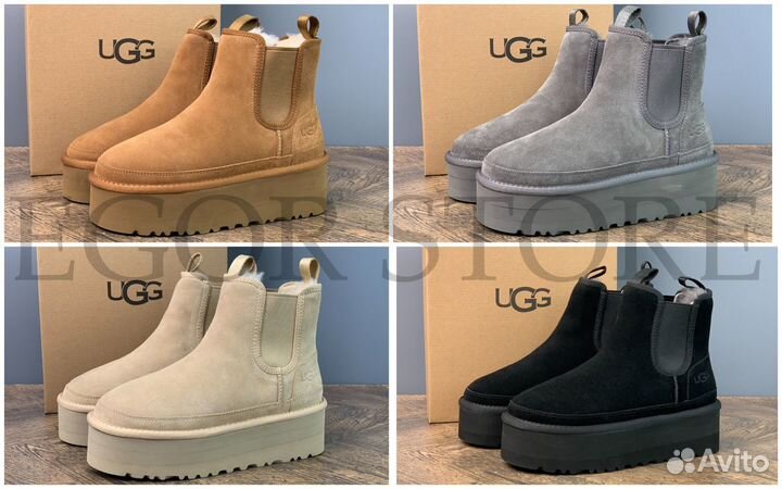 Ugg Neumel Platform Chelsea Grey угги женские боти