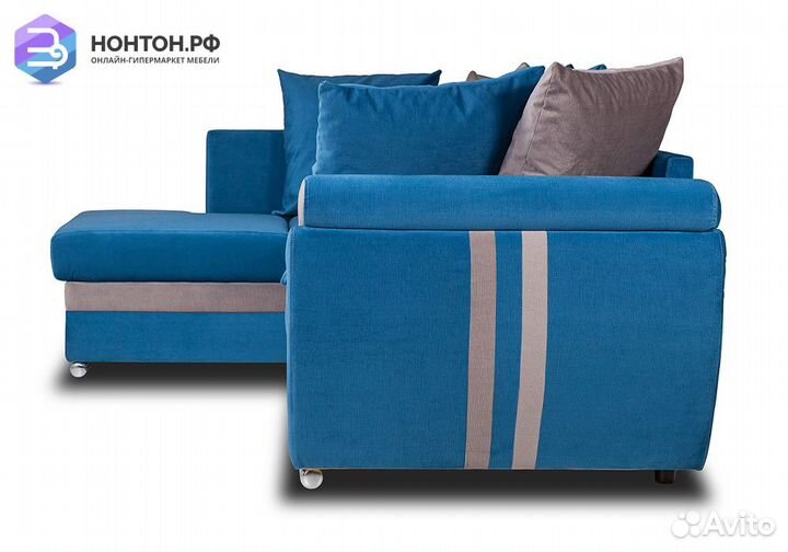 Диван угловой дельфин Стефани синий / серый