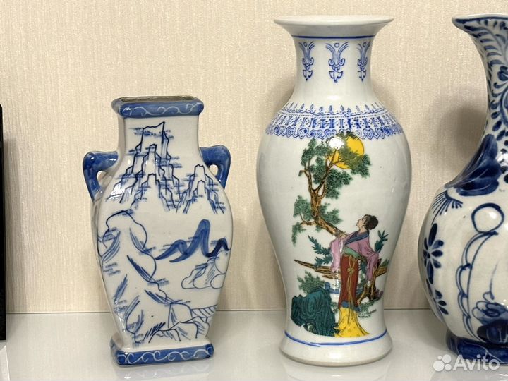 Вазы Китай Азия белые с синим