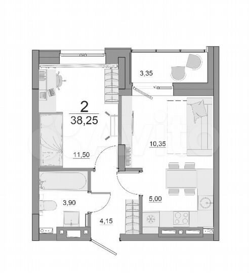 2-к. квартира, 38 м², 4/17 эт.