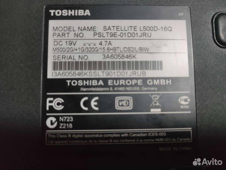 Продам в разбор ноутбук Toshiba L500D-16Q