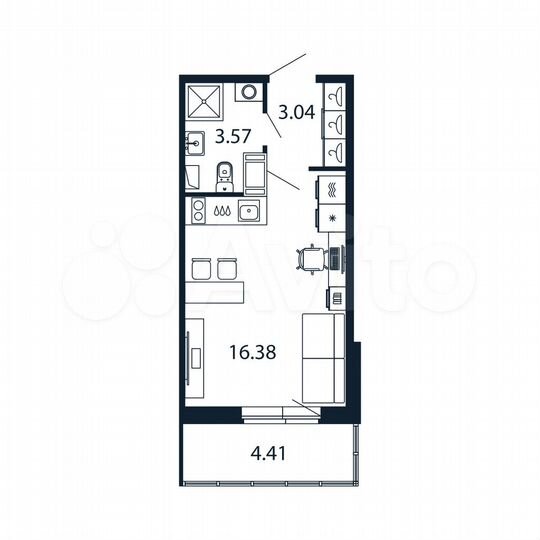 Квартира-студия, 24,3 м², 6/12 эт.