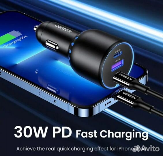 Автомобильная зарядка Ugreen 3Port Fast Charg 130W