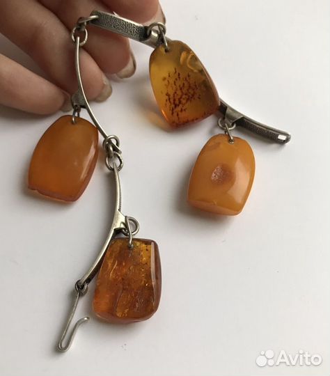 Браслет Серебро 875 СССР янтарь Калининград редкий