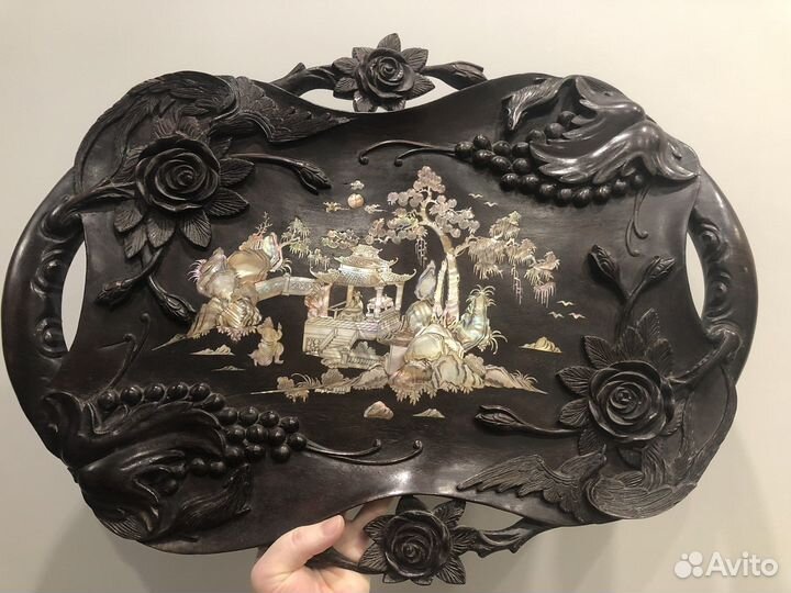 Панно из красного дерева цельное винтаж Вьетнам