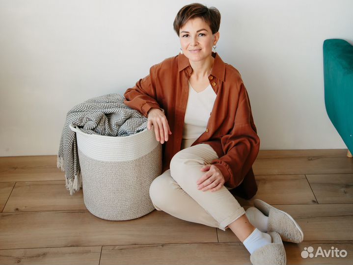 Корзина плетеная для белья из хлопка. В наличии