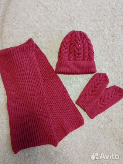 Комплект шапка, шарф, варежки