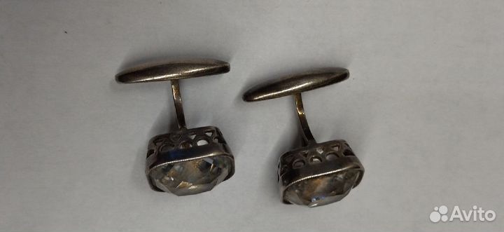 Запонки. серебро + горный хрусталь. 875 проба