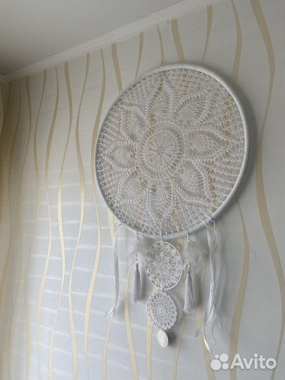 Ловец снов, декор на стену, панно вязаное