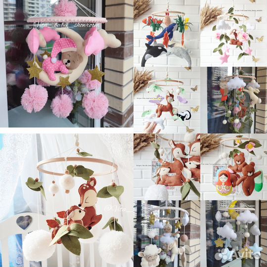 Мобиль из фетра ручной работы кроватку для малыша