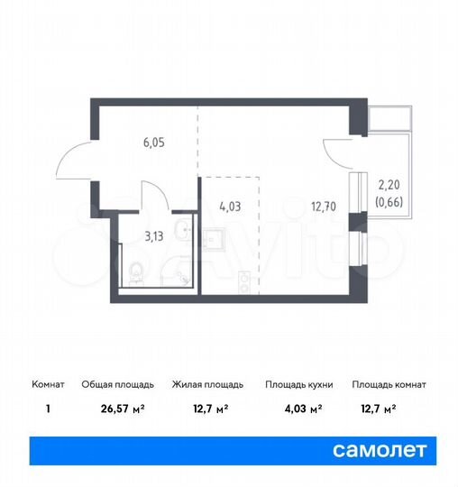 Квартира-студия, 26,6 м², 13/17 эт.