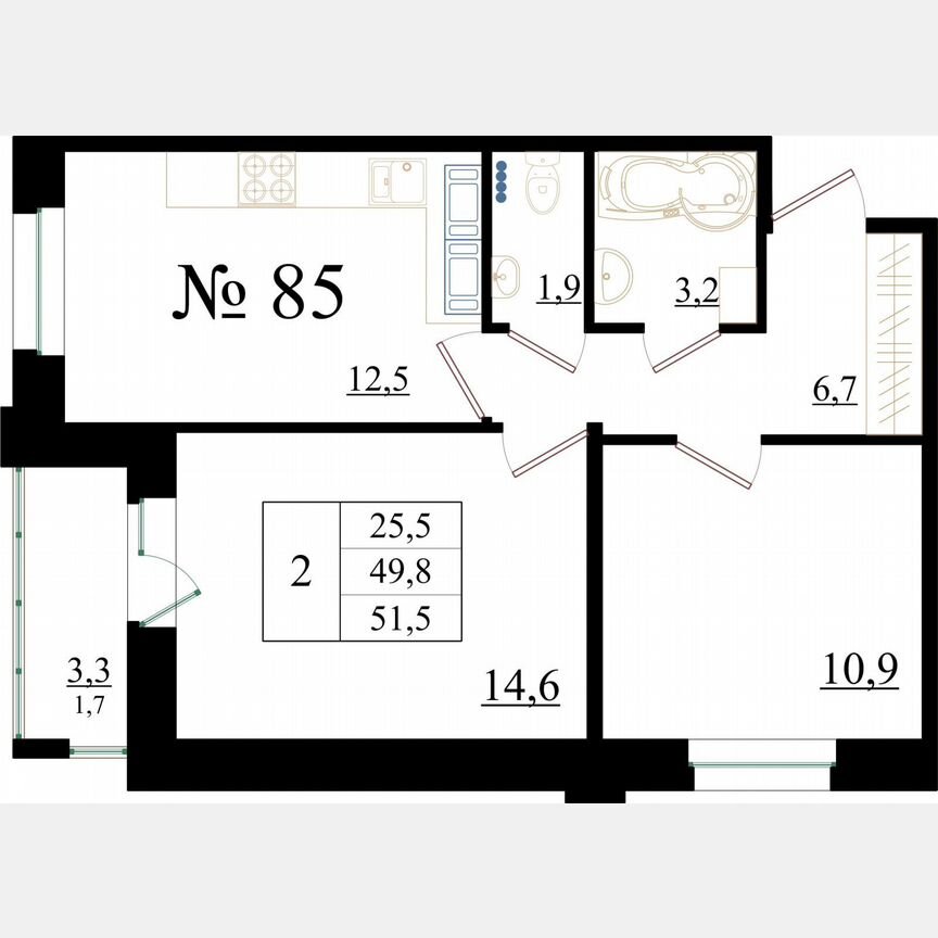 2-к. квартира, 51,5 м², 2/8 эт.