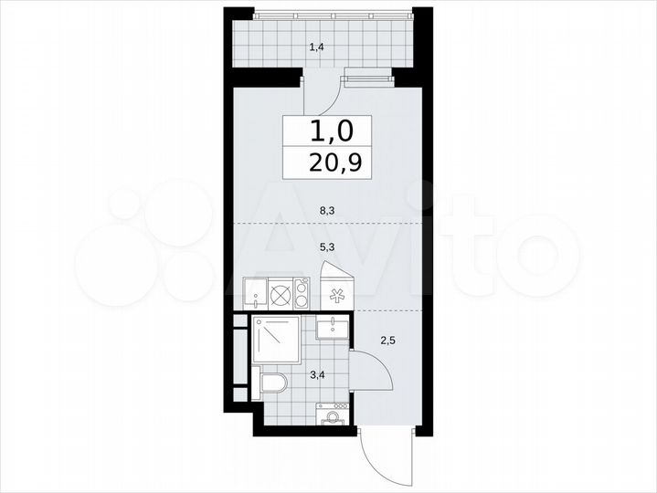 Квартира-студия, 20,9 м², 6/14 эт.