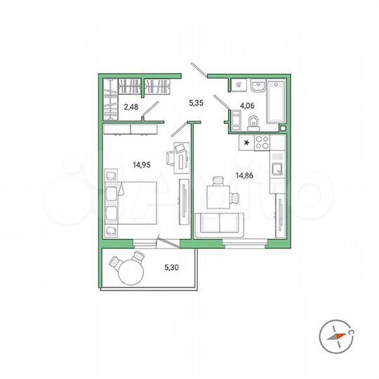 1-к. квартира, 43,3 м², 8/9 эт.