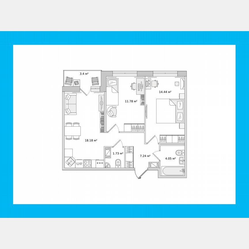 2-к. квартира, 57,1 м², 10/15 эт.
