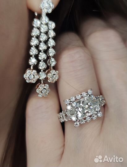 Серьги с муассанитами 2.59 ct