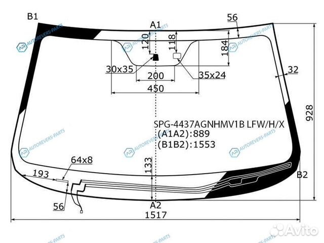 SPG-4437agnhmv1B lfwhx Стекло лобовое с обогревом