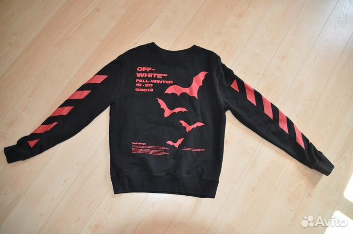 Off-White Black and Red Bat Logo Printed Cotton Ho