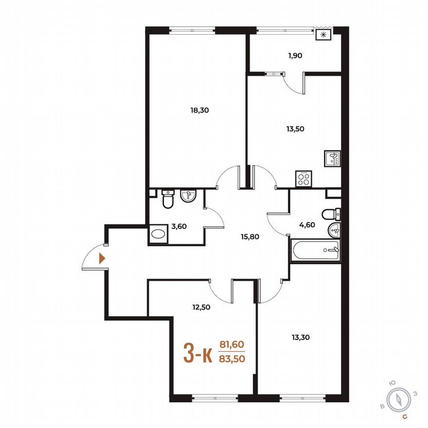 3-к. квартира, 83,5 м², 2/8 эт.