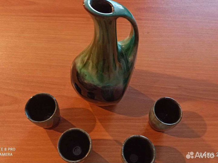 Графин со стопками, глина, эмаль, СССР