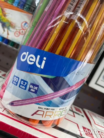 Ручка шариковая синяя Deli Arrow упаковка - 50шт