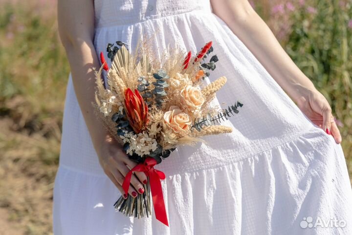 Свадебный букет из сухоцветов в стиле бохо