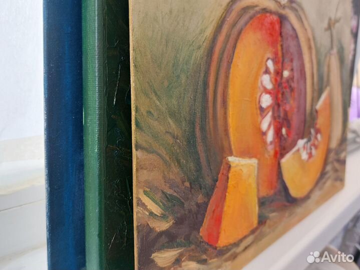 Картина Тыквы осенний натюрморт живопись в подарок