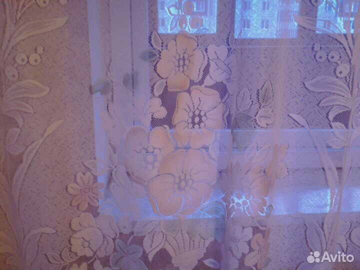 Тюль готовая, на шторной ленте, с рисунком цветы п